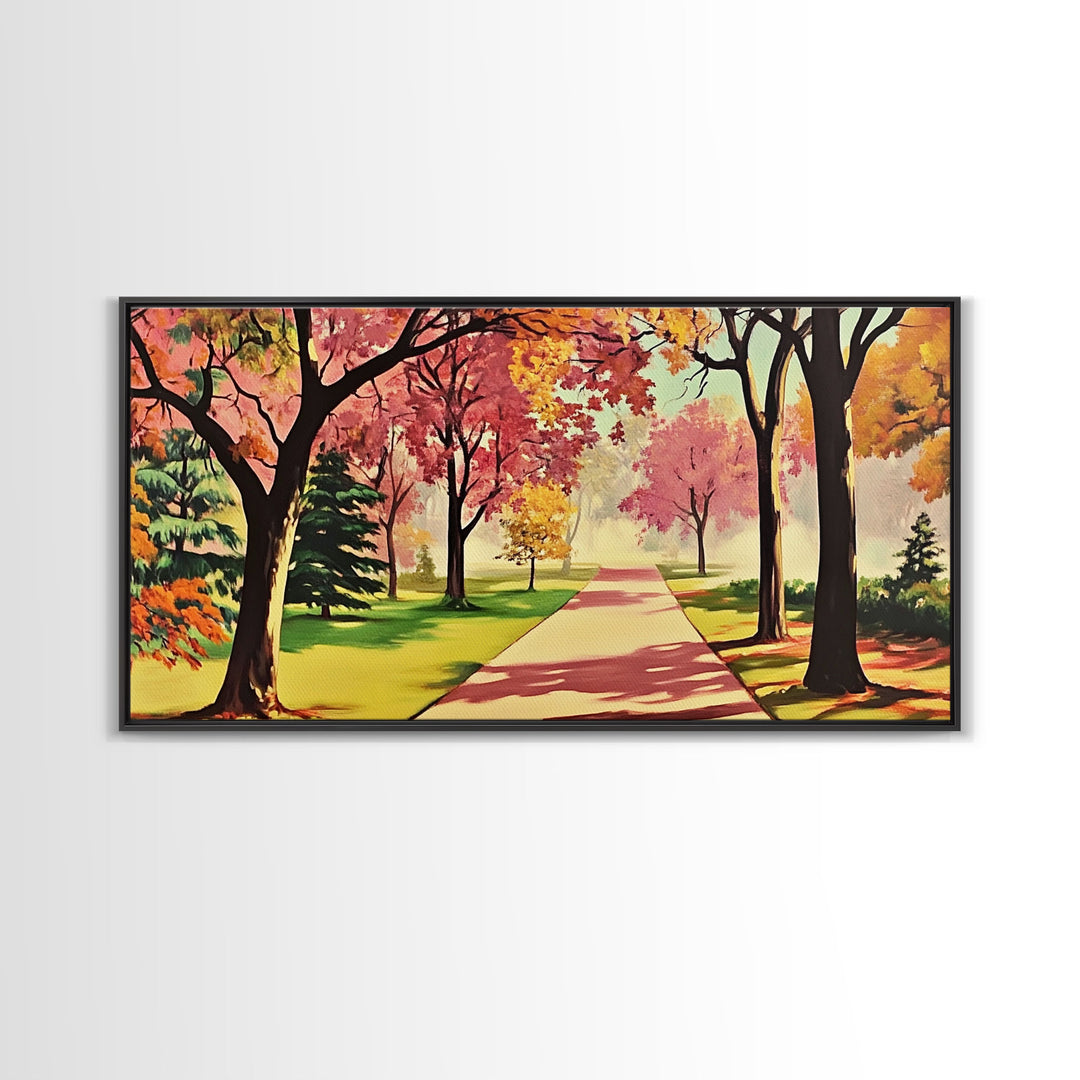 Colorful Autumn Path Canvas Print, Fall Park Scene Wall Art, Modern Farmhouse Autumn Decor, Holiday Art, Best Seasonal Gift Idea