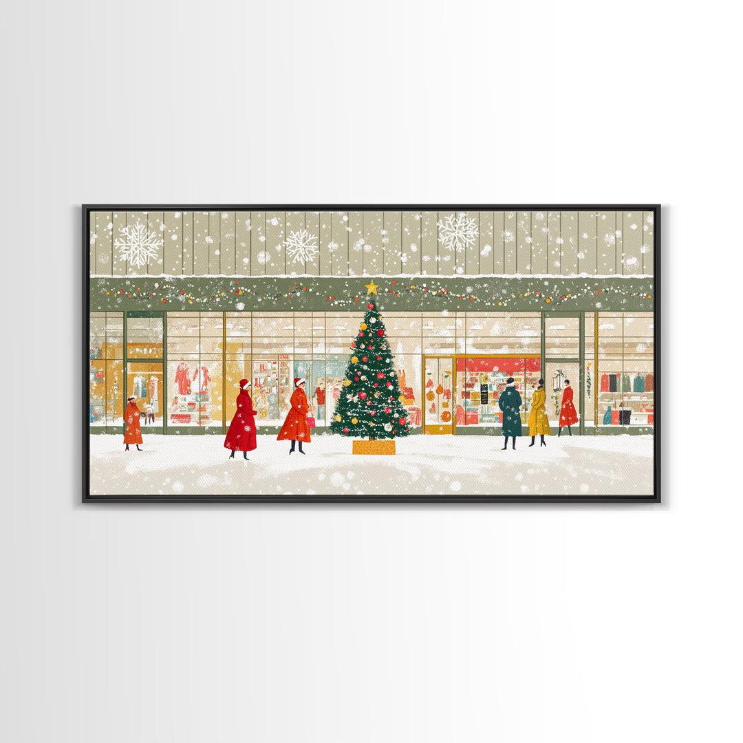 Christmas Tree Shopping Framed Canvas Print, Retro Holiday Scene Art, Vintage Christmas Decor, Christmas Vacation Wall Art, Holiday Gift