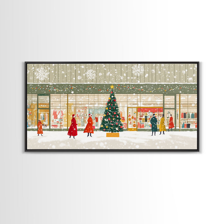 Christmas Tree Shopping Framed Canvas Print, Retro Holiday Scene Art, Vintage Christmas Decor, Christmas Vacation Wall Art, Holiday Gift