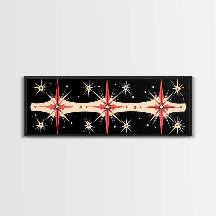 Neutral Star Burst Framed Canvas Print, Abstract Atomic Age Wall Art, Mid-Century Modern 1950s Style Home Decor, Large Scale Art