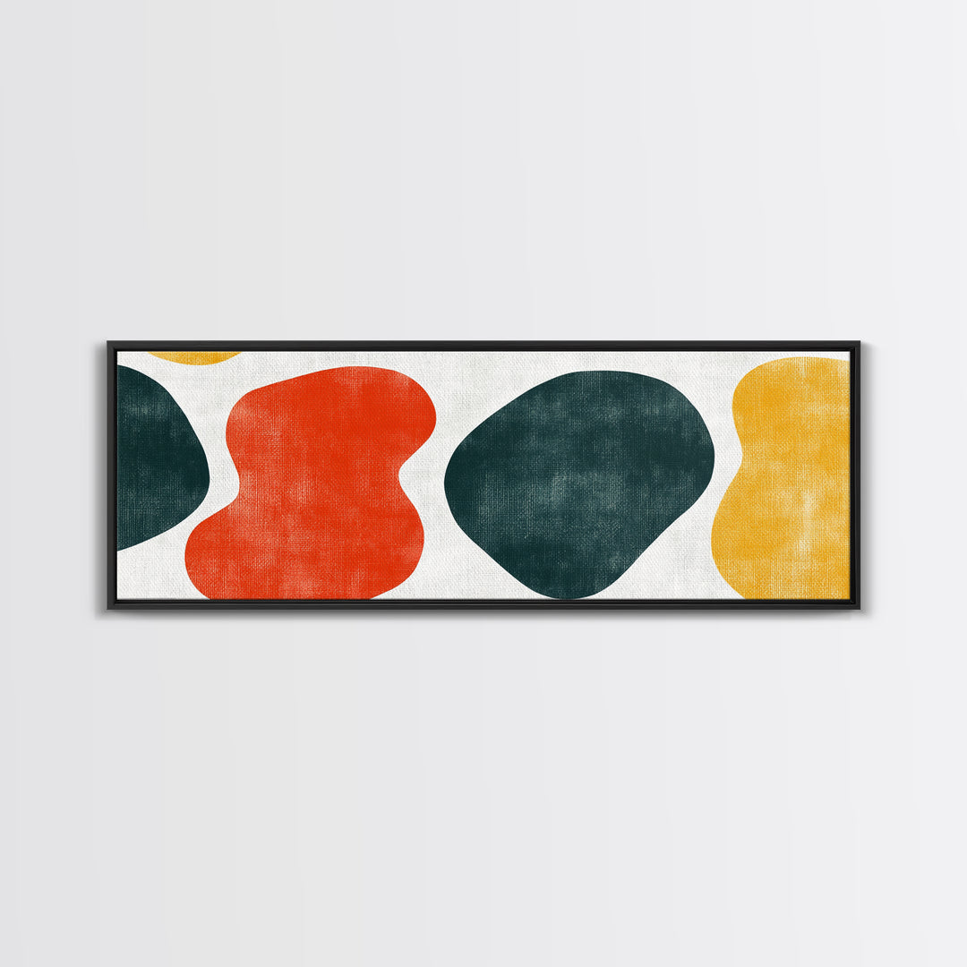 Navy Blue and Orange Splotches, Framed Canvas, Mid-Century Modern Abstract Wall Art, Wood Frame, Ready To Hang
