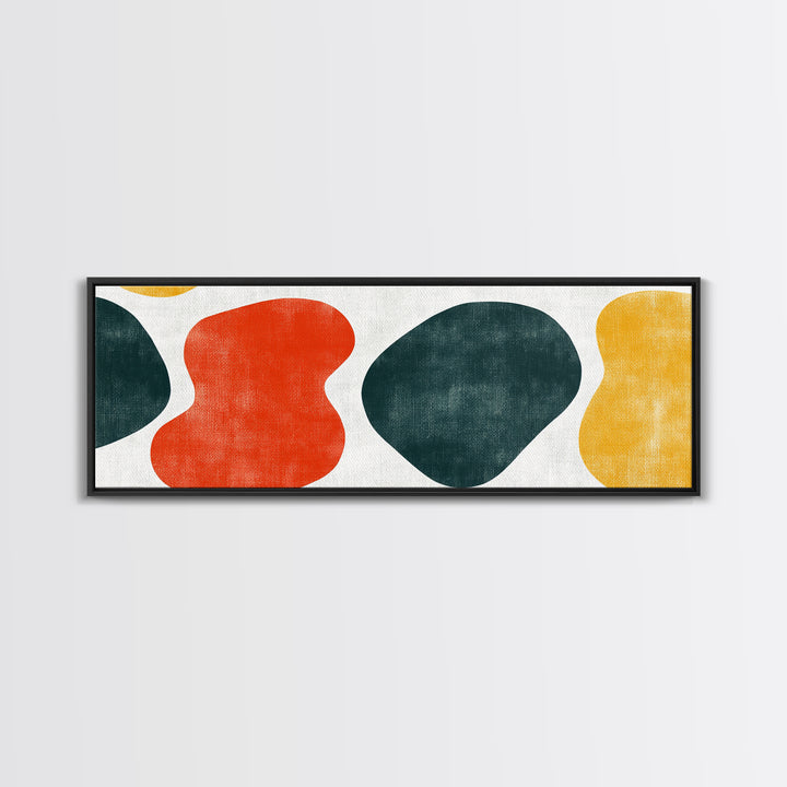 Navy Blue and Orange Splotches, Framed Canvas, Mid-Century Modern Abstract Wall Art, Wood Frame, Ready To Hang