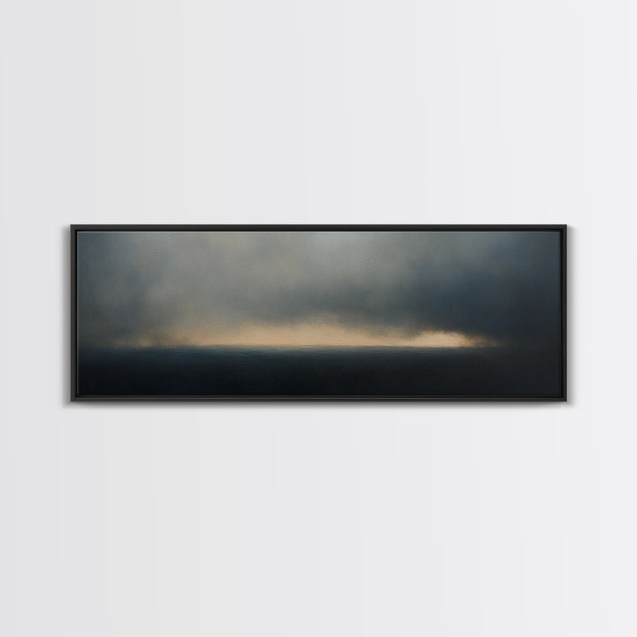 Clouds Over a Stormy Sea, Landscape Oil Painting Print, Panoramic Wall Art, Nature Framed Gallery Art For Living Room Ready To Hang