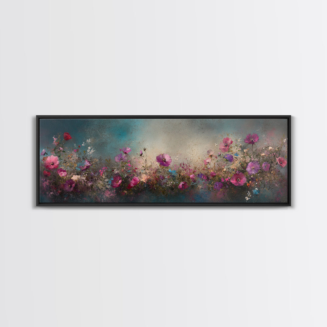 Abstract Pink Flower Painting Print, Wood Framed Wall Art, Flowers Wall Art, Vintage Landscape Wildflowers Painting