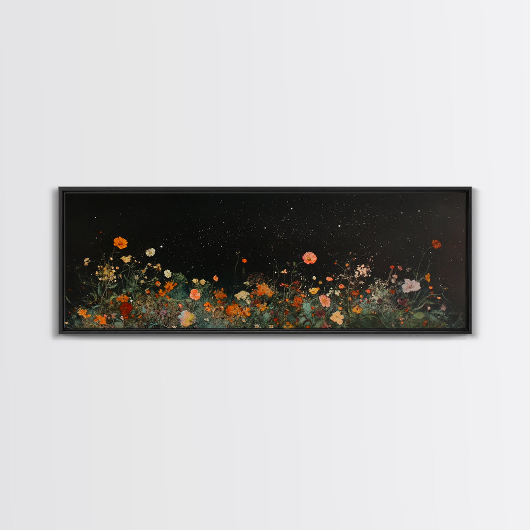 Bunch of Wild Flowers Under a Starry Night Sky, Boho Farmhouse, Eclectic Decor, Kitsch Wall Art, Modern Farmhouse Wall Art