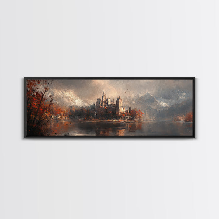 Dark Moonlit Gothic Castle, Framed Canvas Print, Dark Fantasy Painting, Dark Academia, Ready To Hang Art, Moody Decor