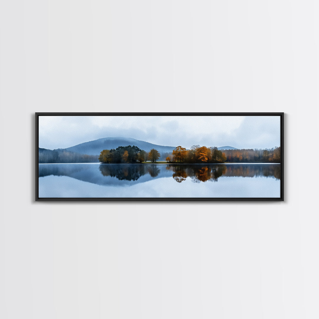 Calm - Reflections In The Lake On An Overcast Day - Panoramic Print - Original Painting Print - Landscape Oversized Painting Art