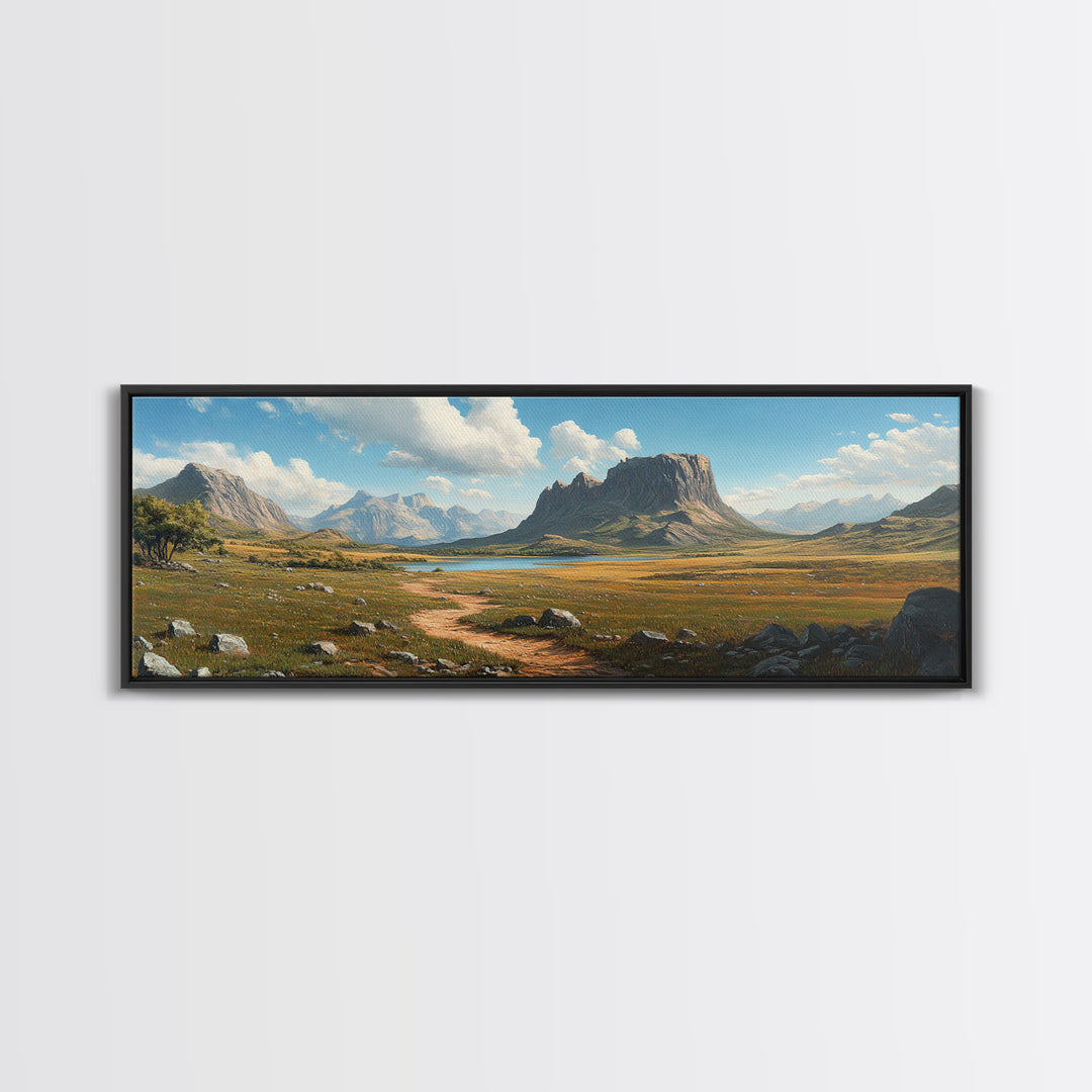 Ancient Arizona, Framed Canvas Print, Prehistoric Monument Valley, Panoramic Oversized Fantasy Wall Art