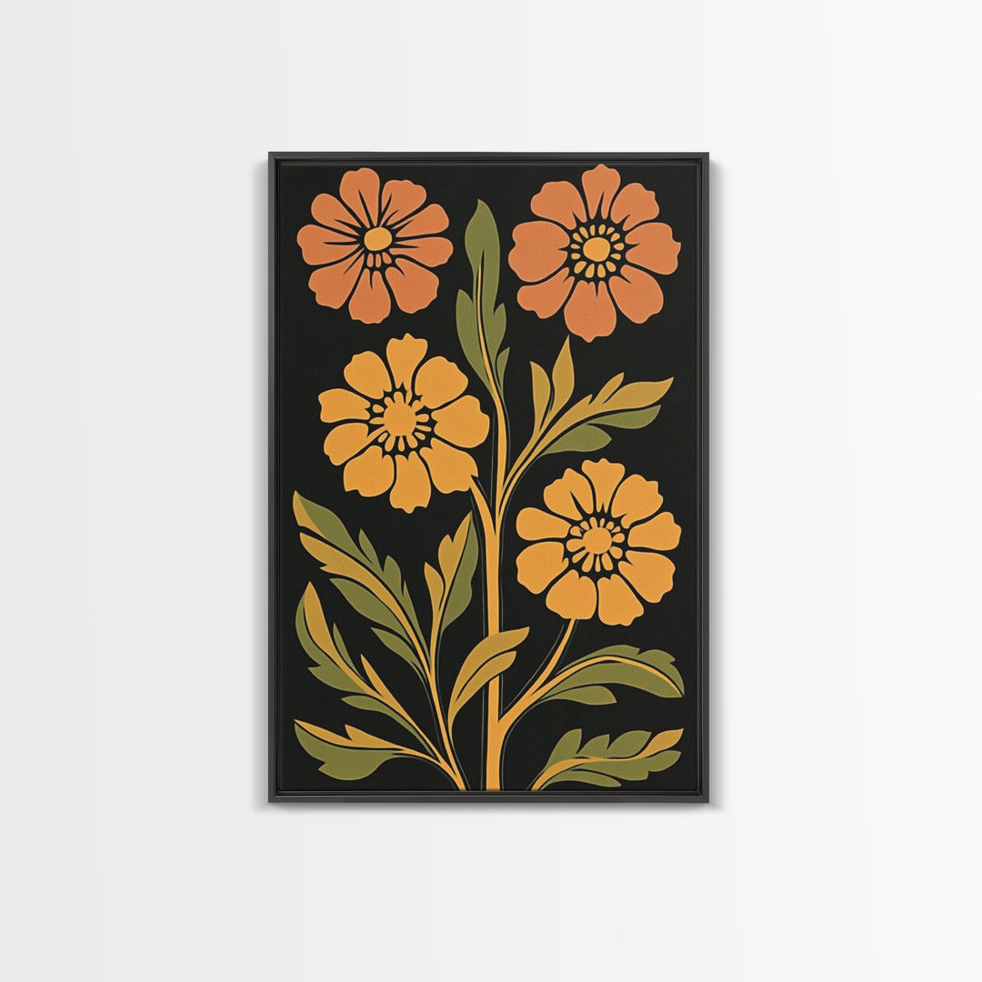 Abstract Geometric Flowers, Minimalist Botanical Floral Canvas Wall Art Print, Mid Century Modern Boho Decor, Neutral Subdued Flower Art