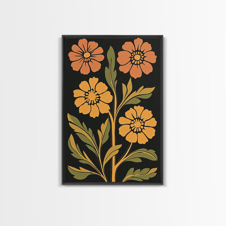 Abstract Geometric Flowers, Minimalist Botanical Floral Canvas Wall Art Print, Mid Century Modern Boho Decor, Neutral Subdued Flower Art