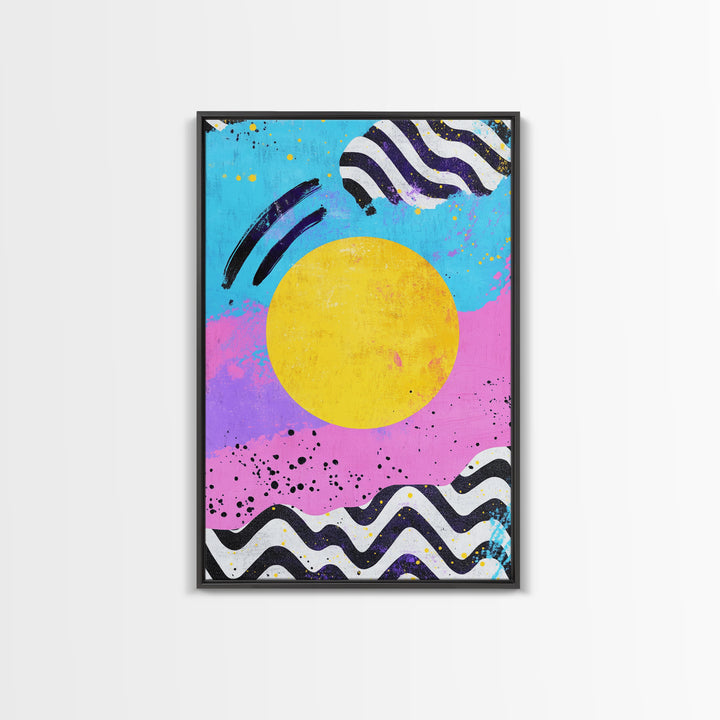 Pink and Turquoise Sunset, Preppy Wall Art, Framed Canvas Print, Feminine Dorm Room Preppy Wall Art, Apartment Decor