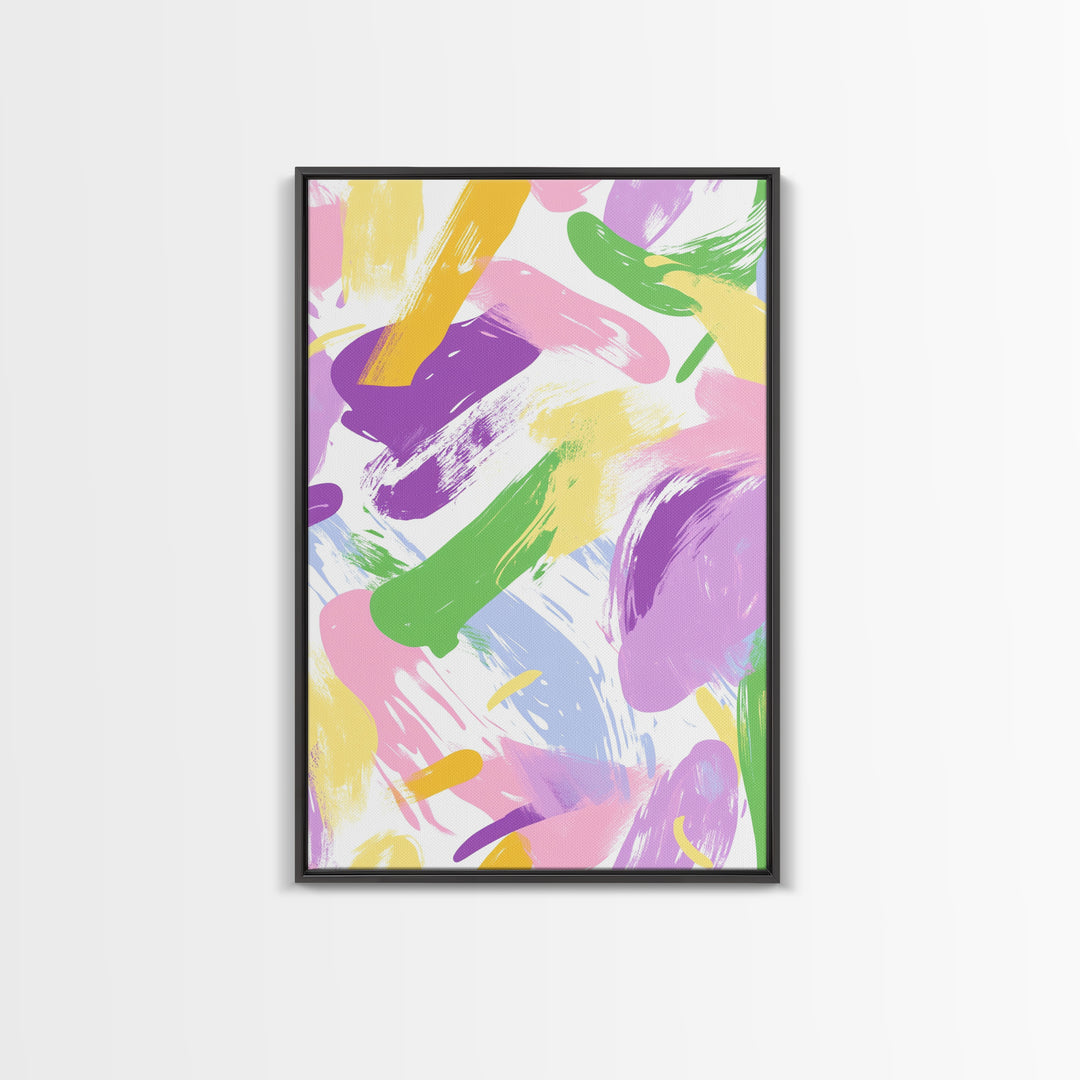 Pastel Brush Strokes Canvas Print, Wood Framed Abstract Wall Art, Dorm Room Decor for Girls