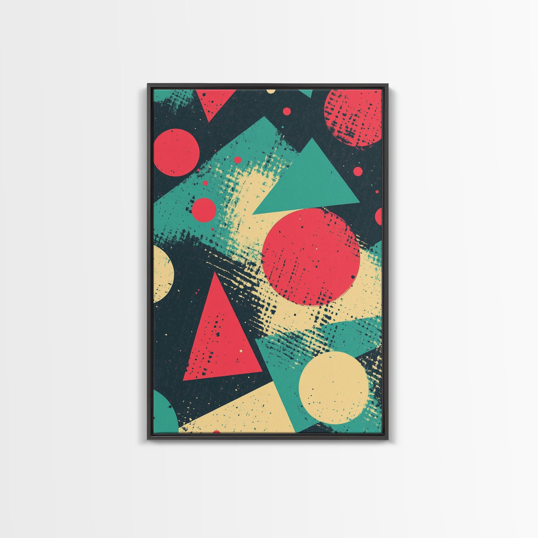 Circles And Triangles, Canvas Print, Retro Abstract Art, Midcentury Modern Style Home Decor, Turquoise Red and Black Wall Art