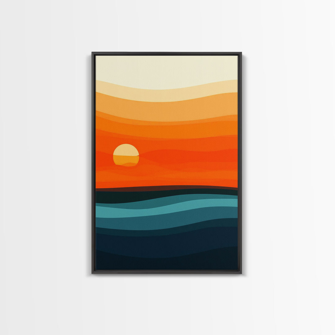 Abstract Sunset Over The Ocean Art Deco Style Wall Art Canvas Print, Beautiful Wall Art, Vertical Living Room Decor