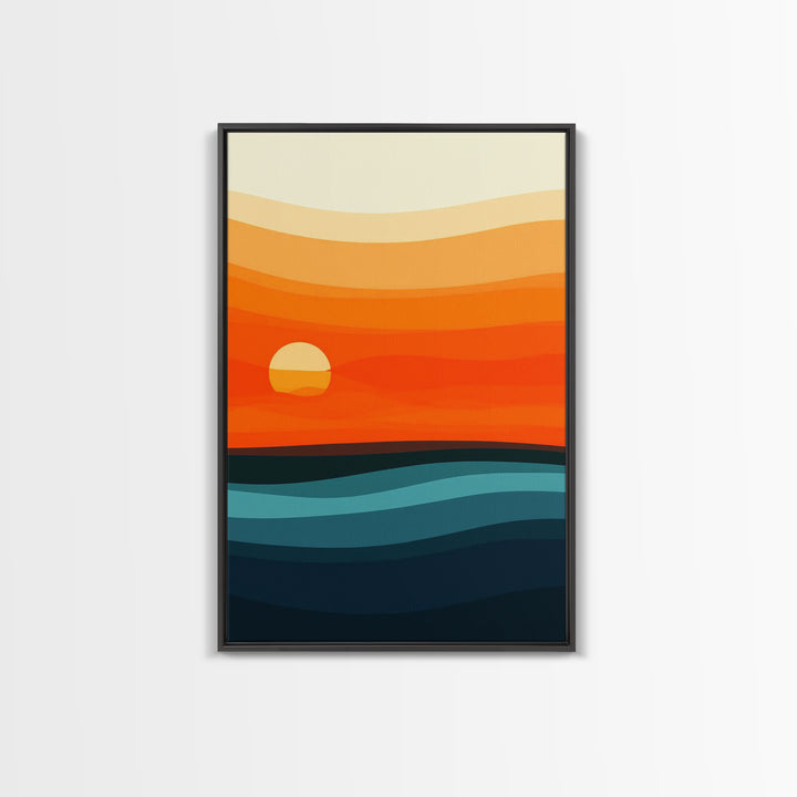 Abstract Sunset Over The Ocean Art Deco Style Wall Art Canvas Print, Beautiful Wall Art, Vertical Living Room Decor