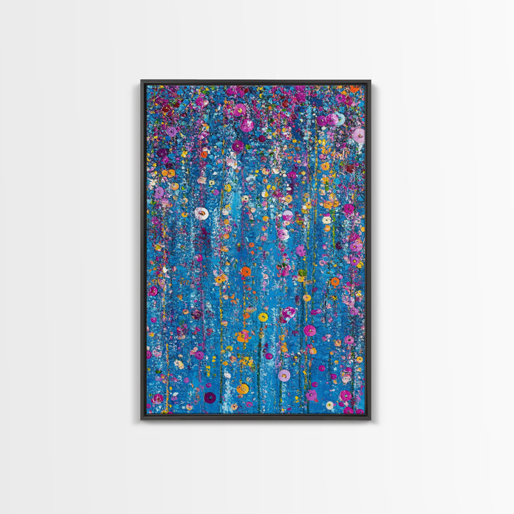 Botanical Wall Art Framed Canvas Print, Bright Blue Wild Flower Painting Print, Flower Painting, Girls Room Decor, Gift For Her