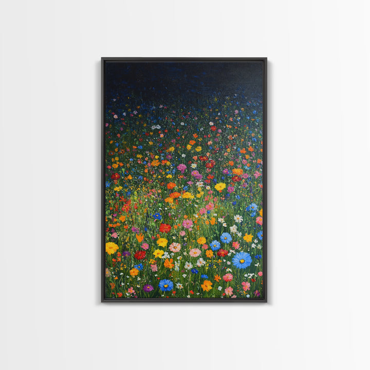 Field Of Flowers, Flowers Print, Nursery Wall Decor, Floral Decor, Floral Home Decor, Framed Canvas Print, Wild Flowers Oil Painting