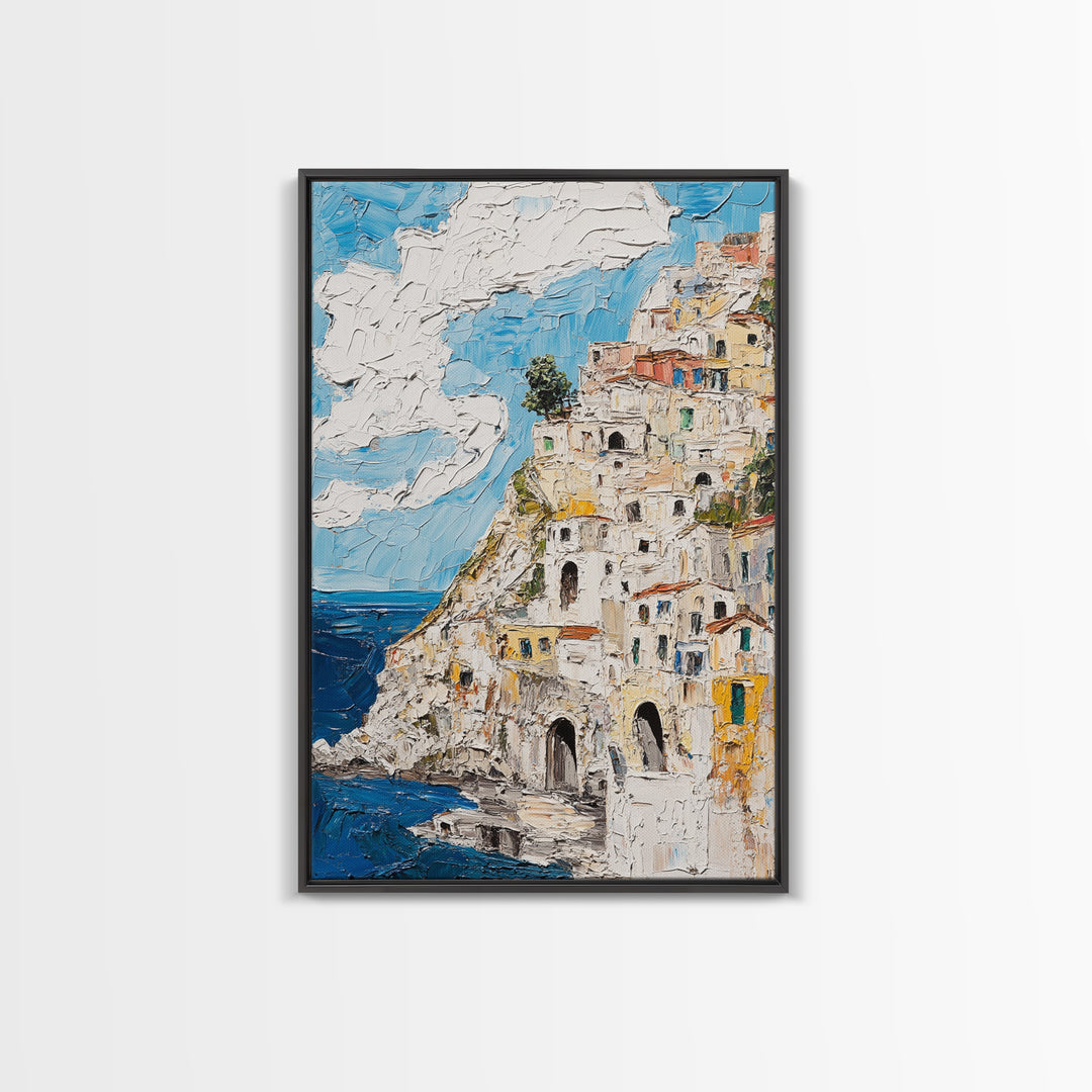 Boho Style Minimalist Wall Art - Italian Seaside Village Canvas Print - Retro Vacation Decor, Vacation Gift Idea