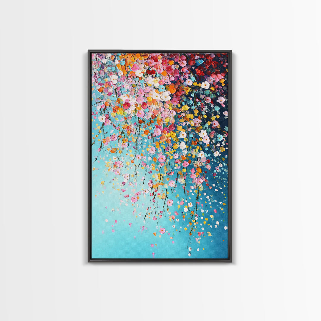 Beautiful Wild Flower Wall Art with Turquoise Background, Modern Farmhouse, Boho Style living room art, Minimalist Floral Print