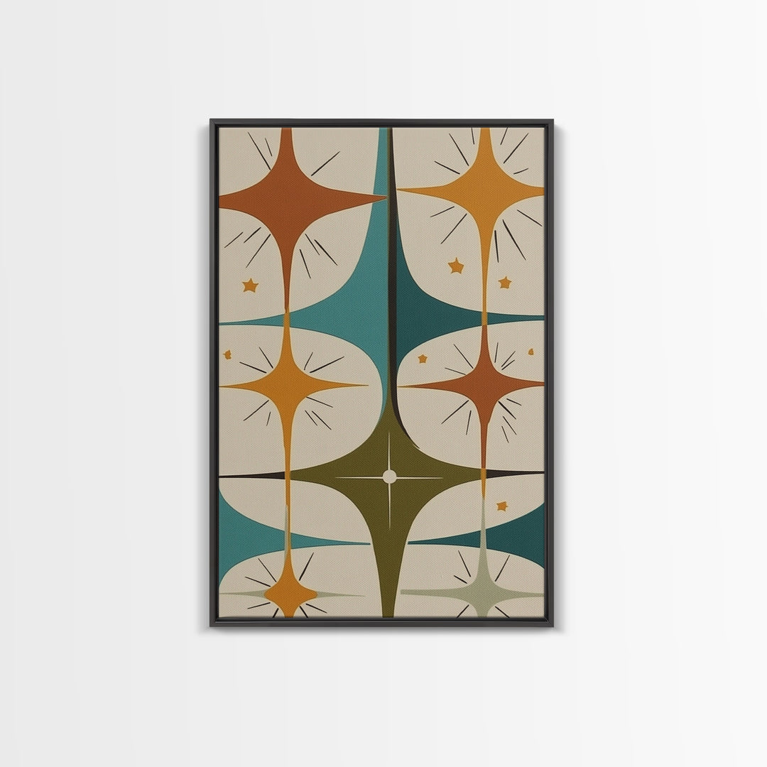 Art Deco Star Burst Canvas Print Wall Art, Retro 1950s Style, Starburst, Mid-Century Modern Wall Art, Minimalist Home Decor, Modern Art