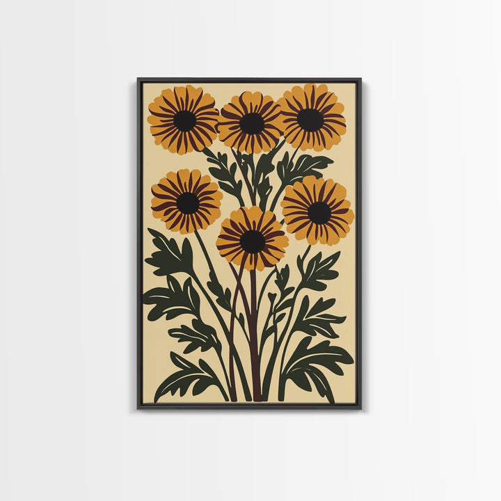 Cute Framed Canvas Wall Art Flower Print, Wild Flowers on Cream Background, Modern Home Decor, Boho Minimalist Wall Art