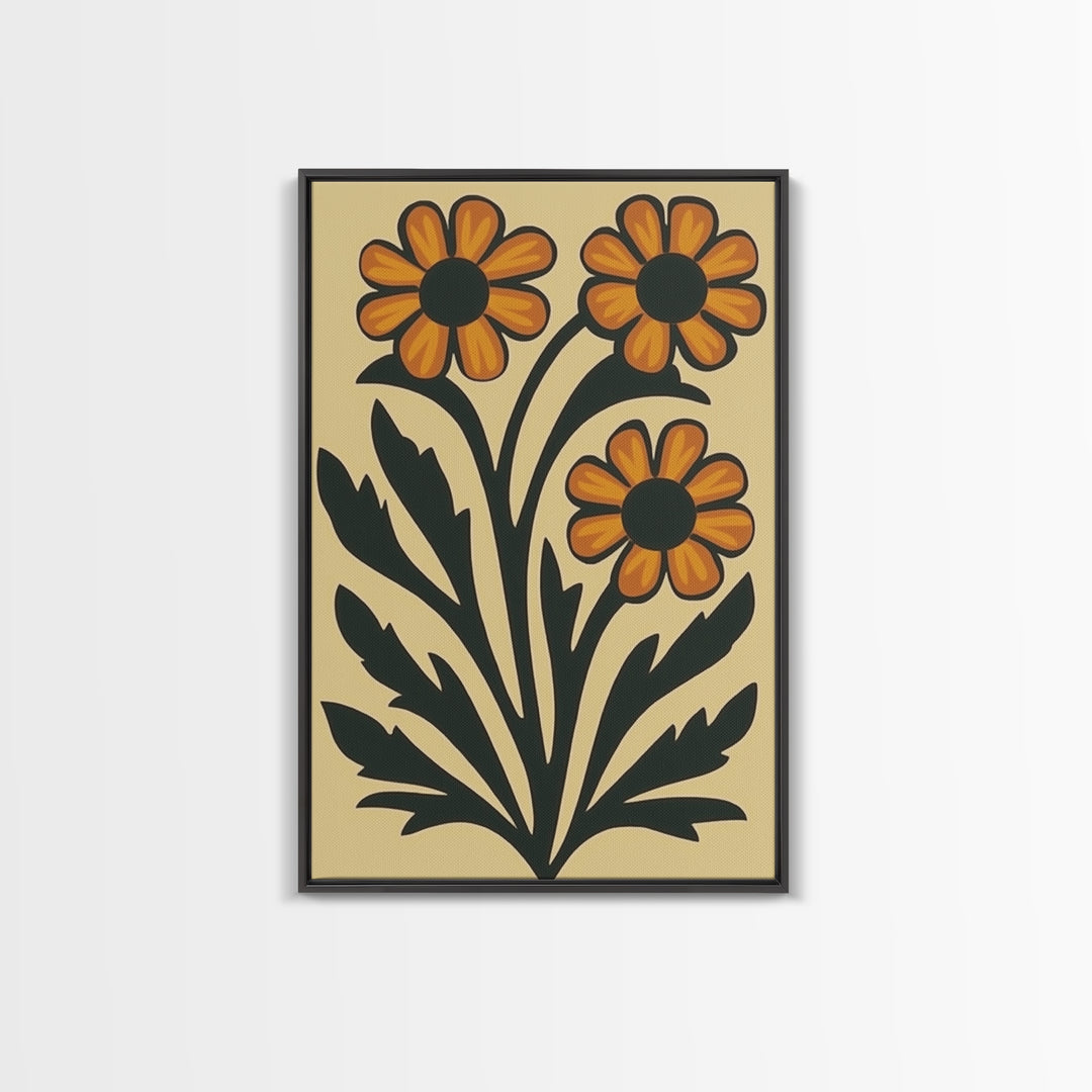 Boho Flower Print Framed Canvas Wall Art Abstract Floral Prints Botanical Minimalist Modern Art Living Room Wall Art Above Bed Decor