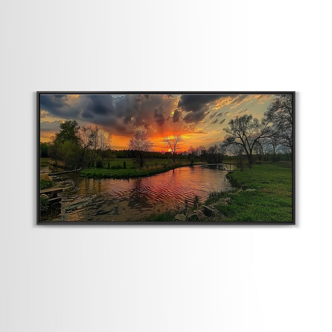 Abstract Landscape Wall Art Framed Canvas Print, East Texas At Sunset Photography Style Print, Original Wall Art, Panoramic Art