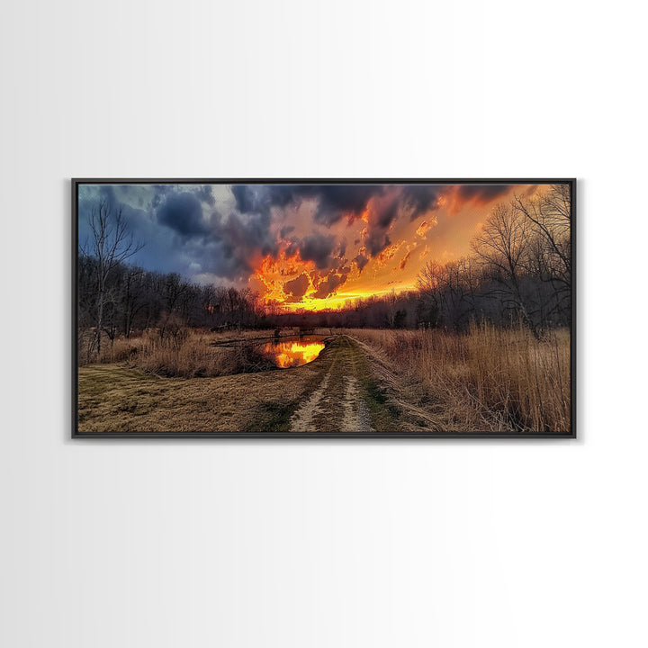 Country Roads, Framed Canvas Print, East Texas Photography Style Wall Art, Panoramic Wall Art, Rustic Farmhouse Decor