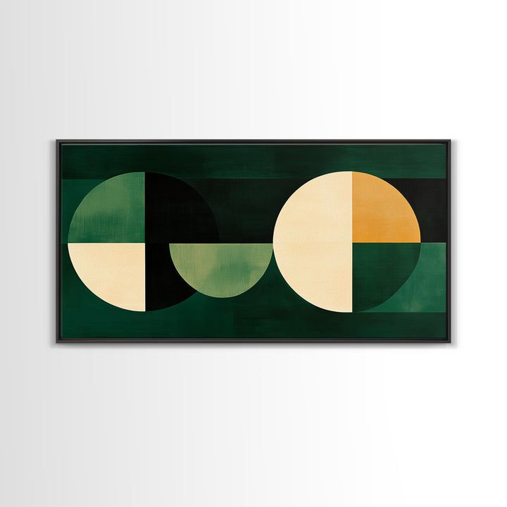 Abstract Wall Art Emerald Green Geometric Canvas Print, Large Framed Modern Art, Mid Century Abstract Home Decor, Minimalist Statement Piece