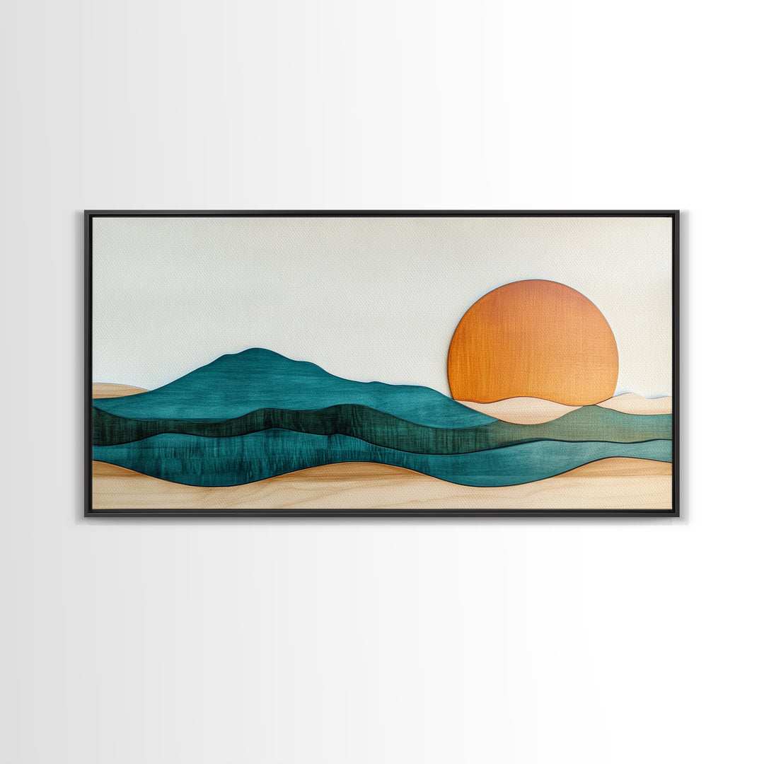 Beautiful Sunset Landscape Painting Print, Minimalist Decor, Eclectic Boho or Kitsch Wall Art