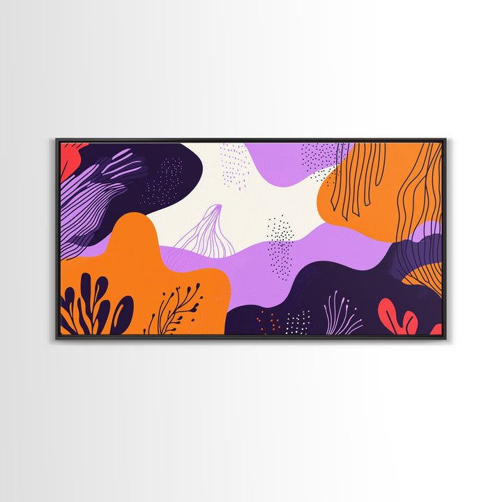 Purple And Orange Preppy Wall Art Framed Canvas Print, Retro 90s Style Wall Art