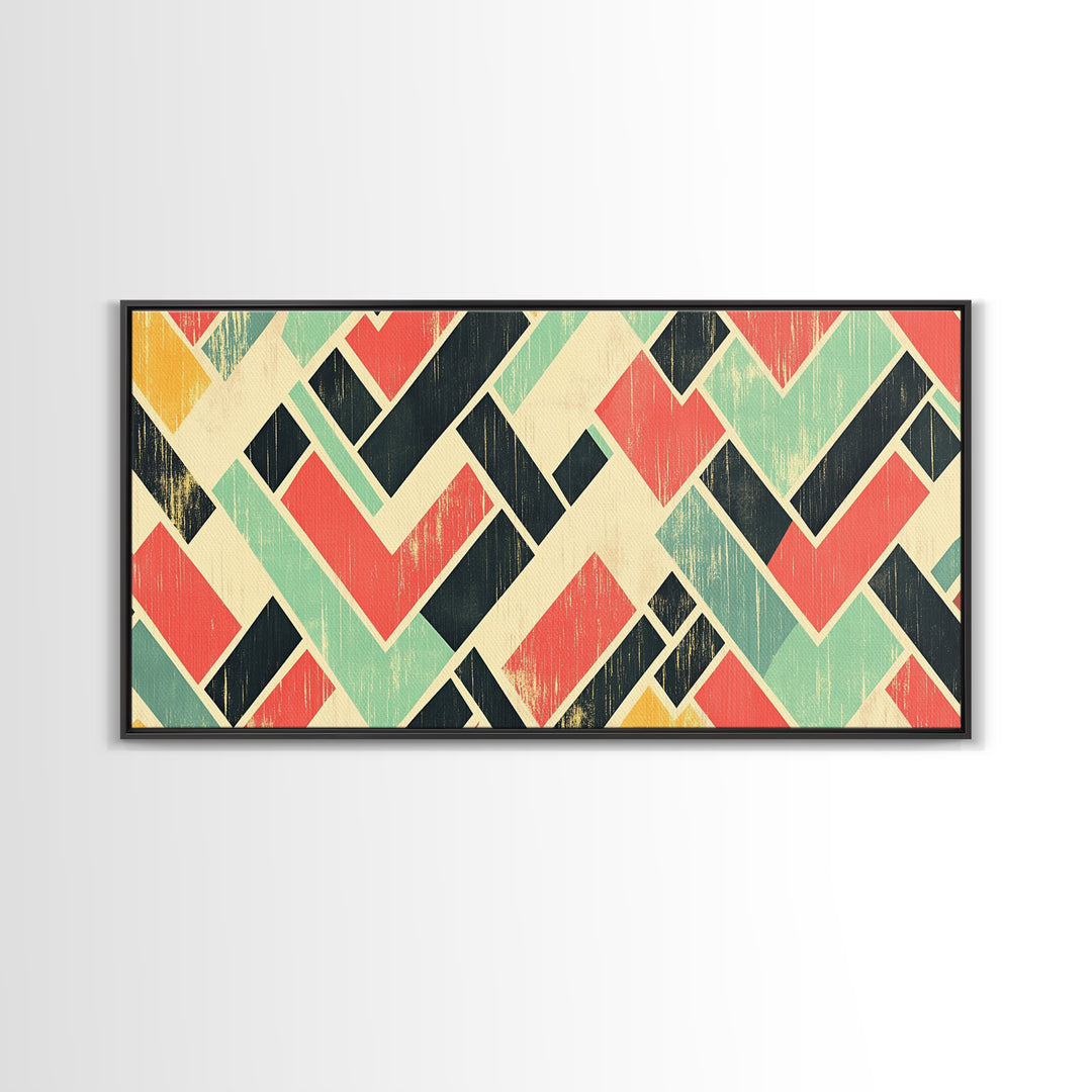 Abstract Mid Century Modern Chevrons, Framed Canvas Print, MCM Style Home Decor