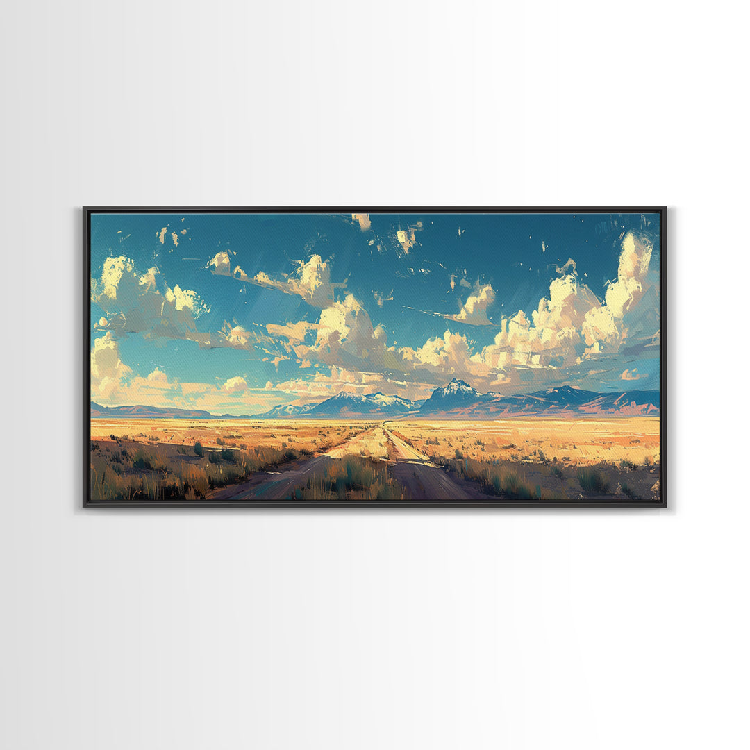 Country Roads Oil Painting Canvas Print, Wood Framed Wall Art, Home Decor, Southwestern Rustic Wall Art, Boho Home Decor