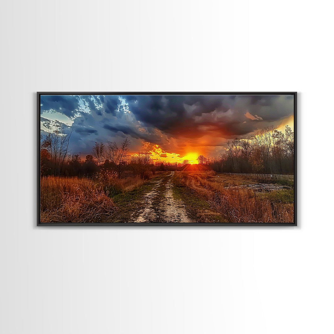 Dirt Roads Framed Canvas Print, Wood Framed Wall Art, Photography Style landscape art, ready to hang wall art home decor