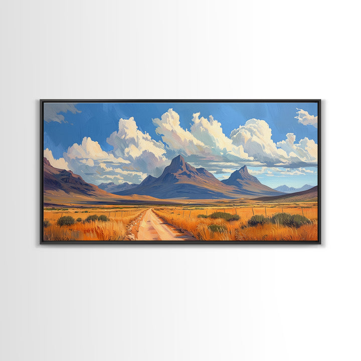 Desert Dirt Roads Framed Canvas Wall Art, Beautiful Arizona Day, Desaturated Wall Art, Rustic Farmhouse Decor, Southwestern Pueblo Art