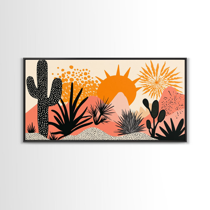 Abstract Southwest Style Wall Art Framed Canvas Print, Cactus and Desert Sunset