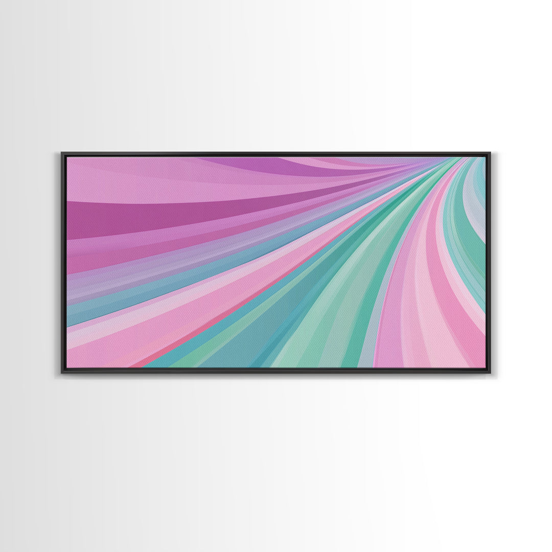 Pink Blush and Turquoise Abstract MCM Style Wall Art Framed Canvas Print, Trendy Preppy Wall Decor, Mid-Century Modern Abstract Decor