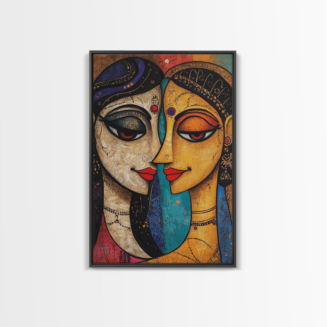 Abstract Madhubani Style Wall Art, Framed Canvas Print, Madhubani Painting, Madhubani Art