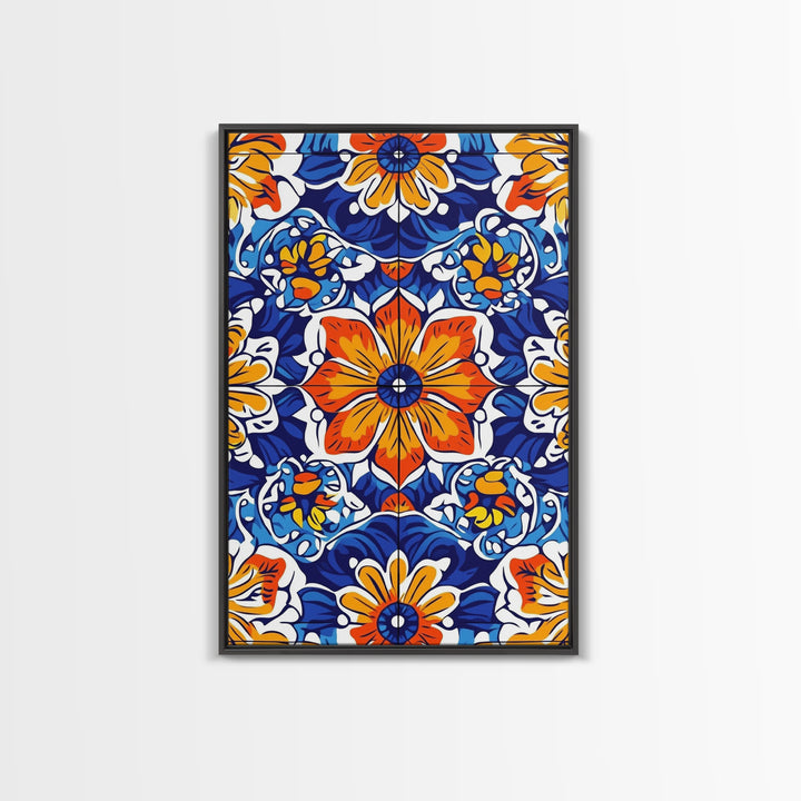 Textile Pattern Wall Art Framed Canvas Print, Home Decor, Mexican Tile Print, Mexicano Pueblo Wall Art