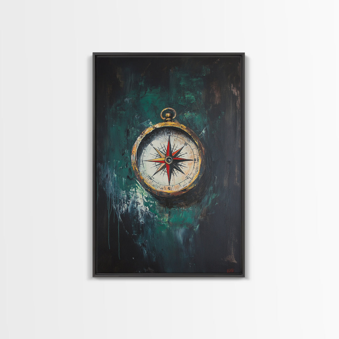 Nautical Nursery Compass Wall Art Framed Canvas Print, Travel Gift Idea, Vacation Gift Home Decor, Giclee Art Print, Going Away Gift