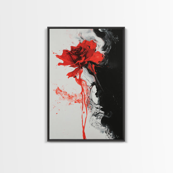 Abstract Red Rose Painting Canvas Print, Vintage Inspired Flower Print, Vintage French Country Art, Duality Art, Statement Piece, Center Piece Art