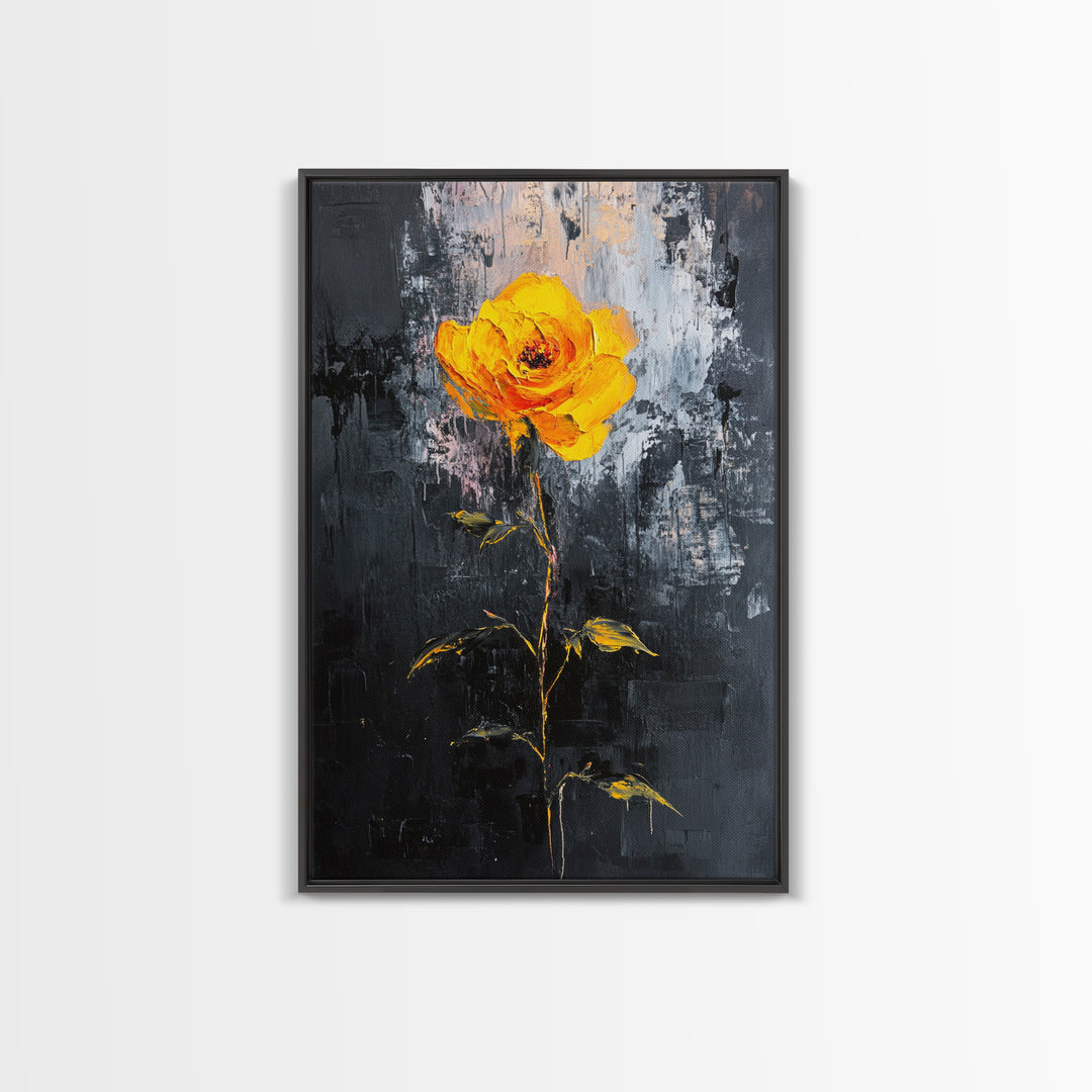Abstract Painting Print of a Yellow Rose, Framed Canvas, Wood Framed Art, Modern Farmhouse Decor, Rose Painting, Rose Art