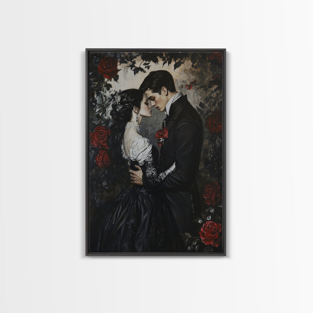 Dark Romance Painting Print, Victorian Gothic Wall Art, Halloween Decor, Gift Idea For Goth Couples, Goth Decor, Goth Wall Art, Dark Academia
