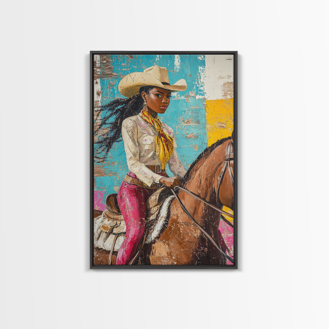 Black Cowgirl Painting Print, Rustic Modern Farmhouse, Afrocentric Wall Art, Southwestern Home Decor