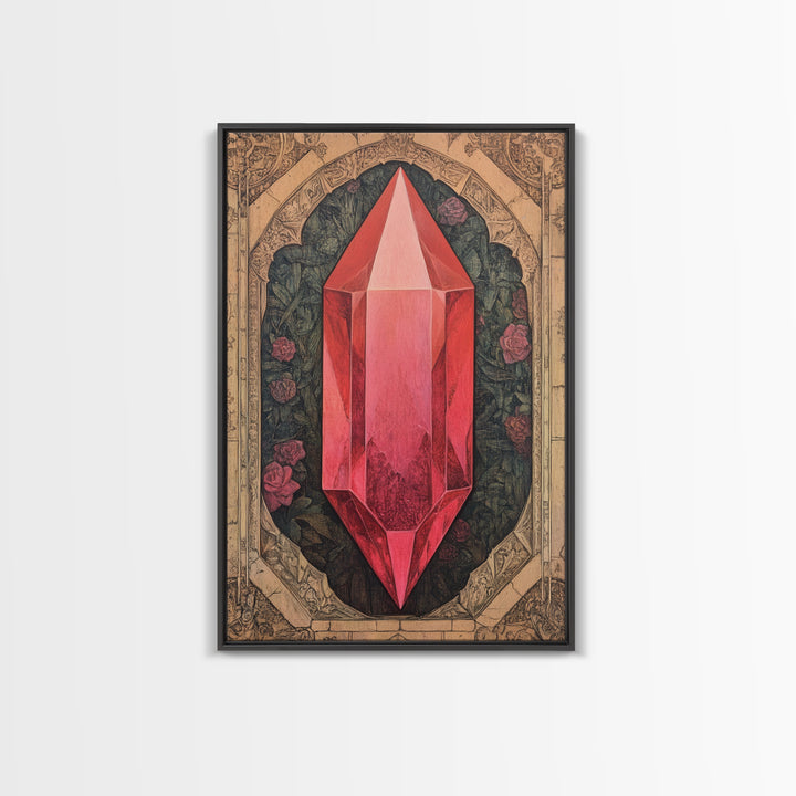 Ruby Painting Print, Framed Canvas Print, Gemstones Wall Art, Precious Stone Painting, Red Gem, Ruby Painting, Antique Minerals Art