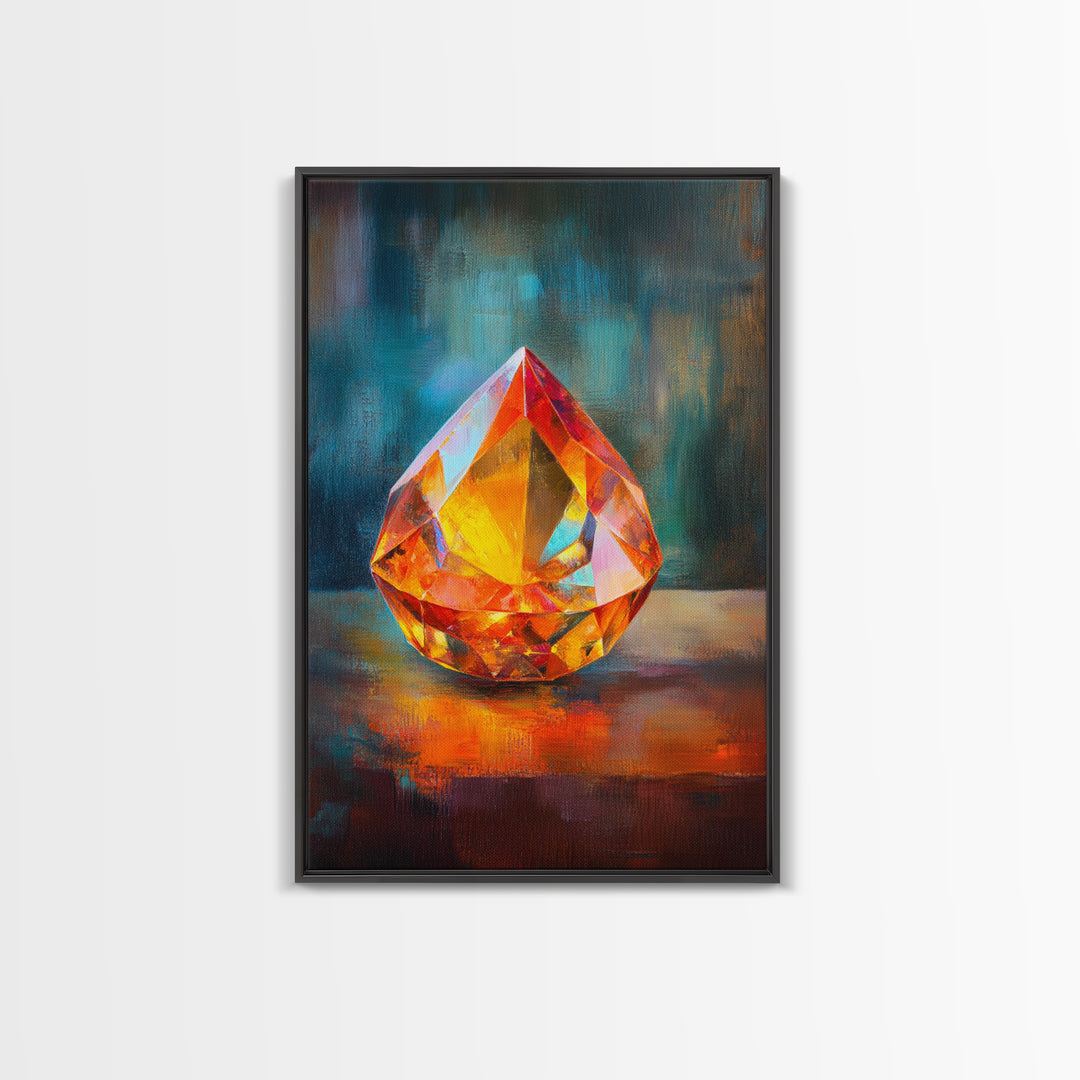 Gemstone Painting Print, Framed Canvas Print, Gemstones Wall Art, Precious Stone Painting, Red Gem, Ruby Painting, Antique Minerals Decor