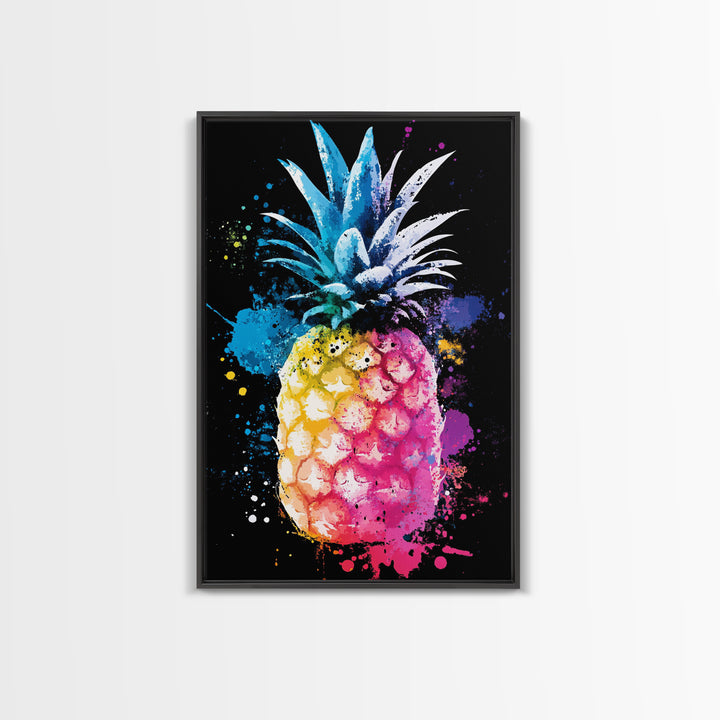 Retro Pineapple Painting Print, Framed Canvas Print, Kitchen or Dining Room Wall Art, Retro Home Decor, Pineapple Painting, Pineapple Art