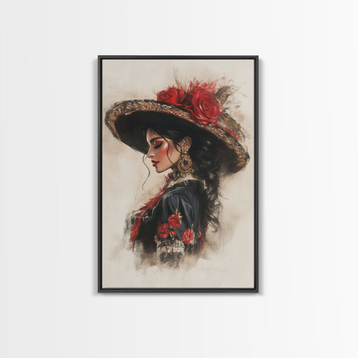 Chica Painting, Female Matador Canvas Print, Wood Framed Tejano Art