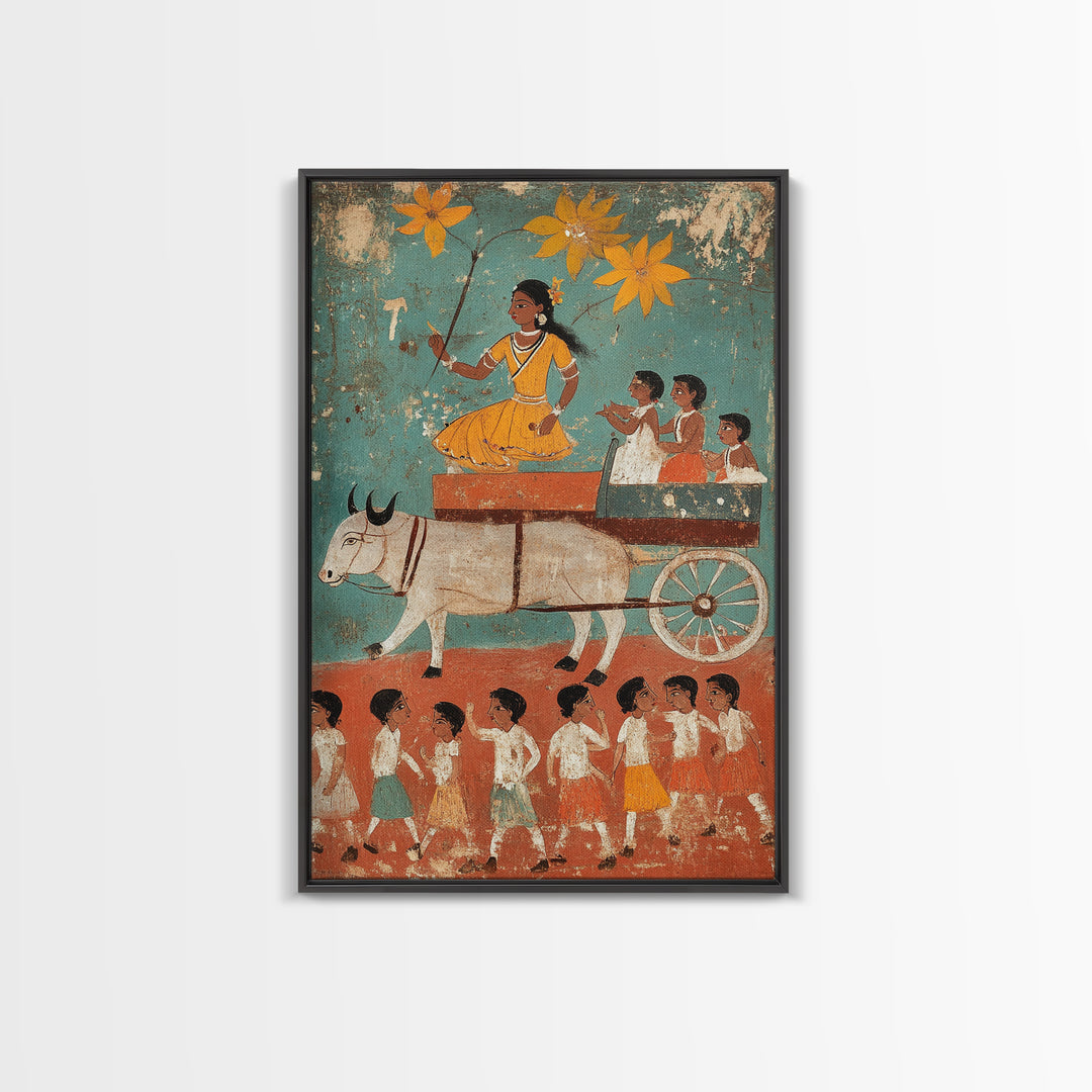 19th Century Folk Art Canvas Print, Rustic Home Decor, Chicano Wall Art, Rustic Farmhouse Painting, Minimalist Decor