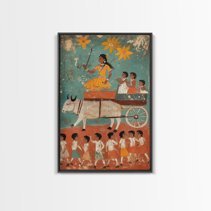 19th Century Folk Art Canvas Print, Rustic Home Decor, Chicano Wall Art, Rustic Farmhouse Painting, Minimalist Decor